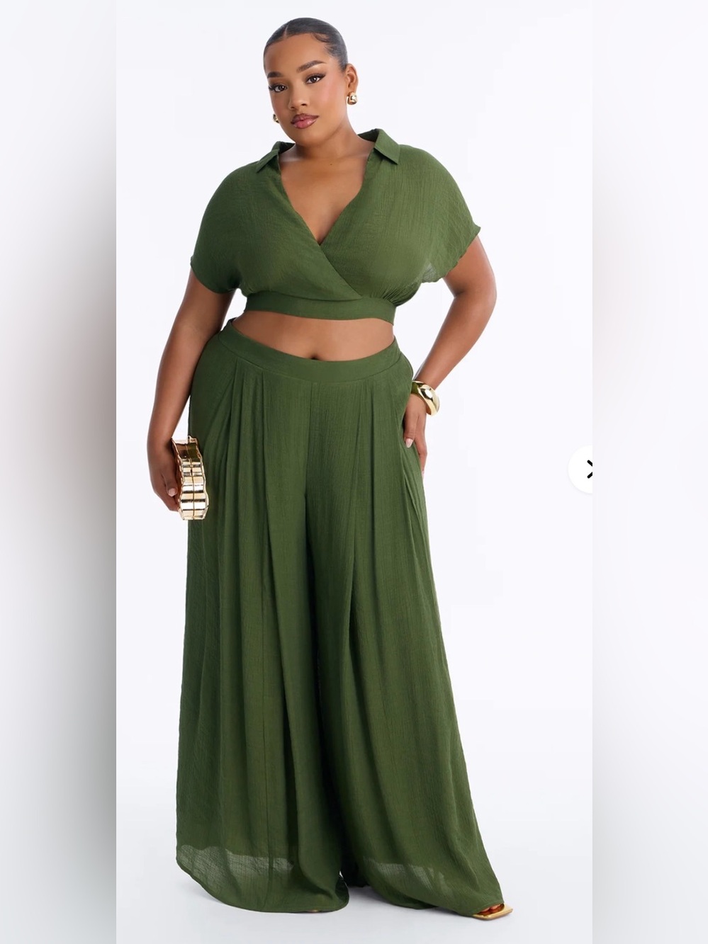 Olive Green Wide-Leg Pant Set - Women